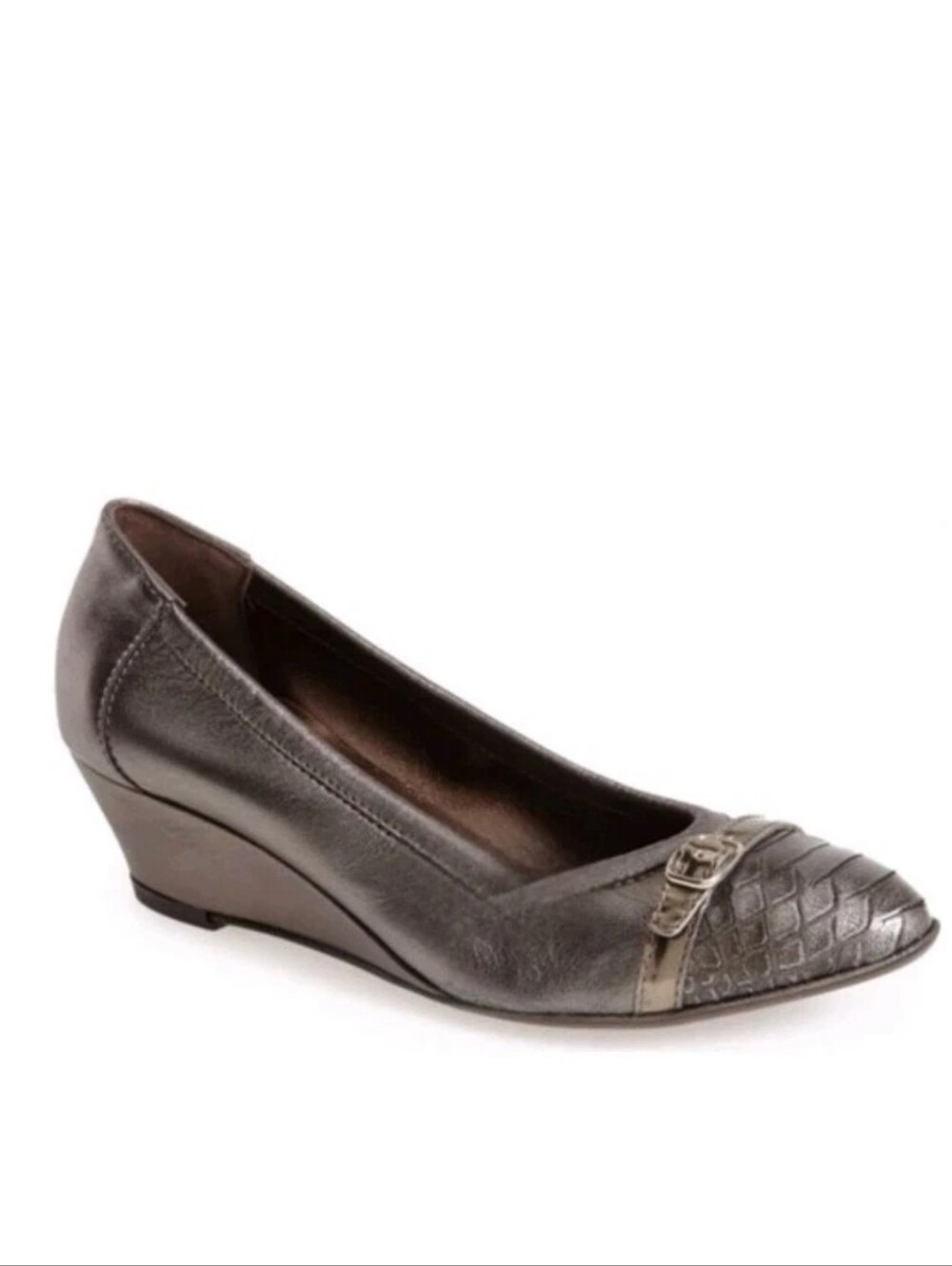 AGL Attilio Giusti Leombruni Pewter Leather Cap Toe Ballet Wedges 11.5 Italy 42